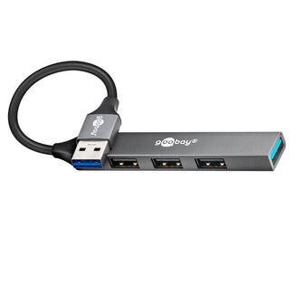 Goobay Goobay USB-Hub (USB-A) | 4x USB-A | USB 2.0/3.0 | Aluminium | 0,10 m