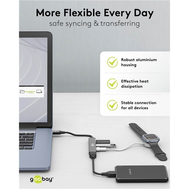Goobay USB-Hub (USB-A) | 4x USB-A | USB 2.0/3.0 | Aluminium | 0,10 m