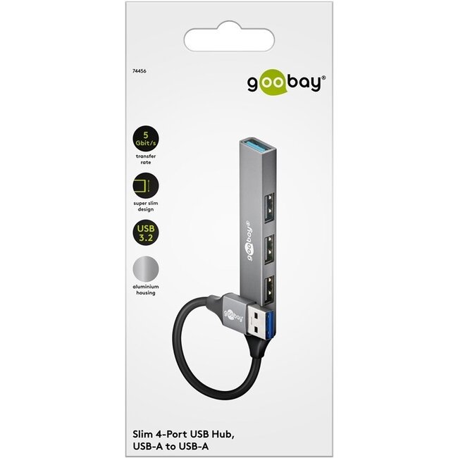 Goobay USB-Hub (USB-A) | 4x USB-A | USB 2.0/3.0 | Aluminium | 0,10 m