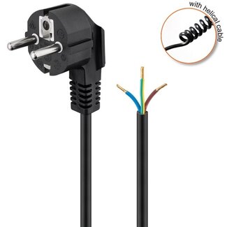 Bachmann CEE 7/7 - 3-adriges Spiralkabel offen | 3x 1,50mm² | Schwarz | 2 Meter