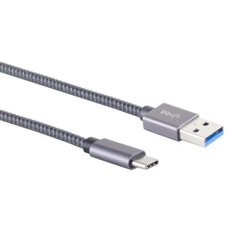 S-Impuls USB-C auf USB-A Kabel | USB 3.1 10 Gbps | QC 18W | Aluminium/Nylon | 2 Meter