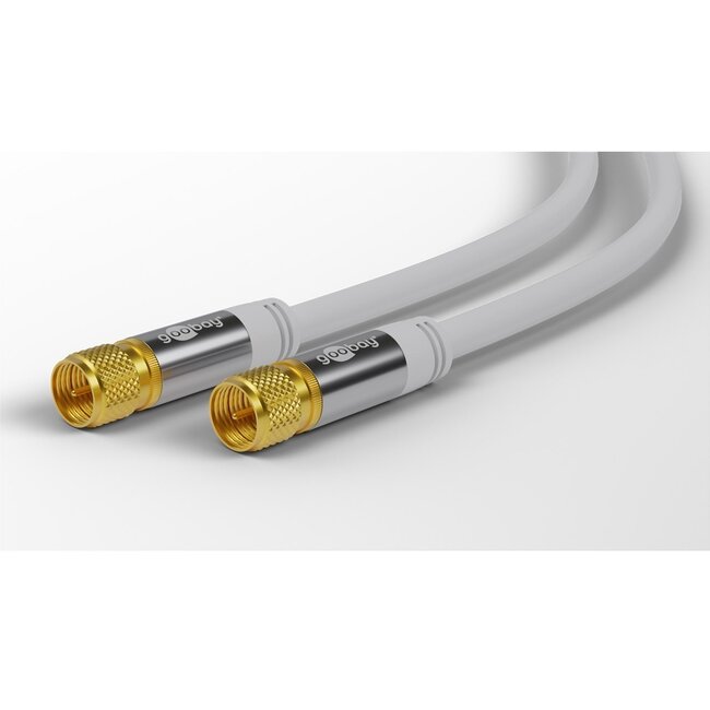 Goobay F-Stecker (m) - F-Stecker (m) Koaxialkabel | 135 dB | Kupfer | Gerade | Vergoldet | Weiß | 2 Meter
