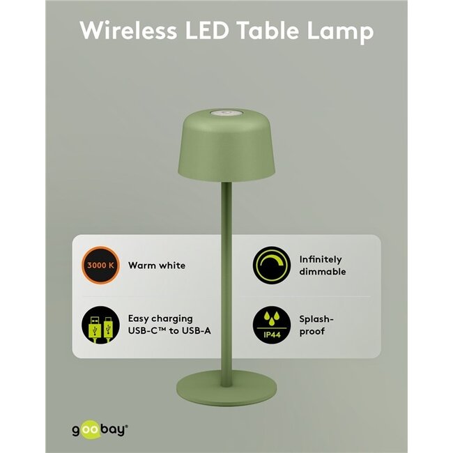 Goobay Kabellose LED-Tischlampe, Größe S, 25 cm, Grün