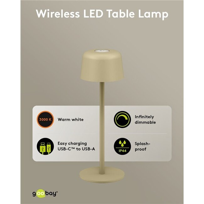 Goobay Kabellose LED-Tischlampe, Größe S, 25 cm, Beige