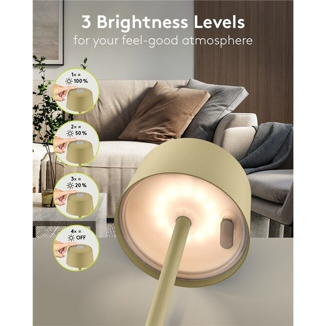 Goobay Kabellose LED-Tischlampe, Größe S, 25 cm, Beige