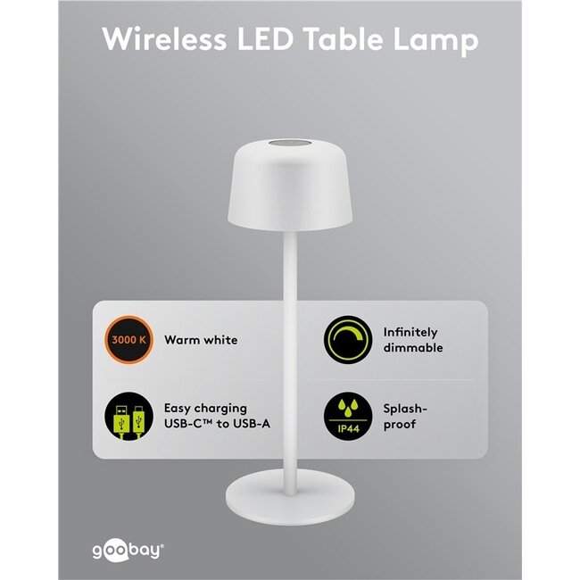 Goobay Kabellose LED-Tischlampe, Größe S, 25 cm, Weiß