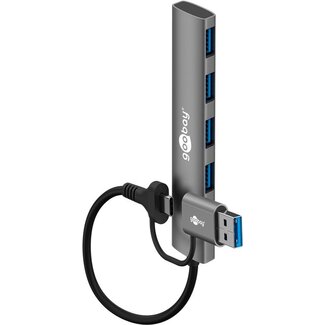 Goobay Goobay 2-in-1 Slim 4-Port USB Hub, 5 Gbit/s