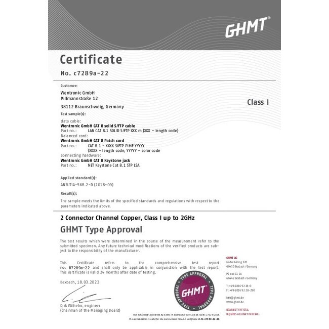SFTP CAT8.1 Netzwerkkabel | Massivleiter AWG22 | GHMT | LSZH | Gelb | 100 Meter