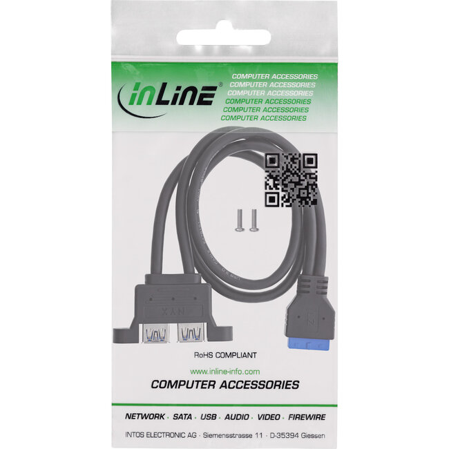 InLine® USB 3.2 Gen.1 Kabel intern Mainboard zu 2x USB-A, 0,45 m