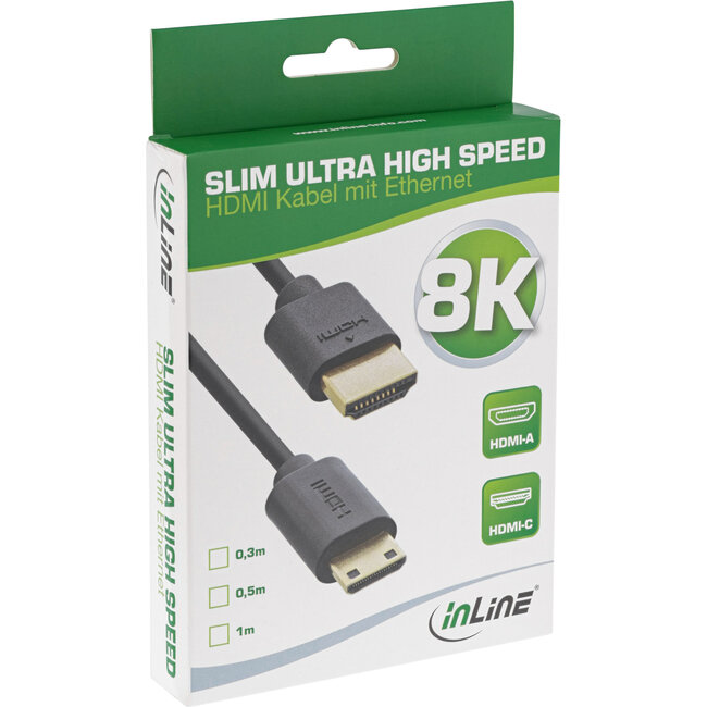 InLine® Slim Ultra High Speed HDMI Kabel, 8K4K, A Stecker / C Stecker (Mini), 1m