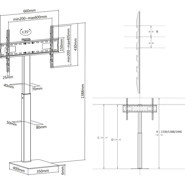 InLine® TV-Ständer höhenverstellbar, drehbar, 37" - 70", max. 40 kg