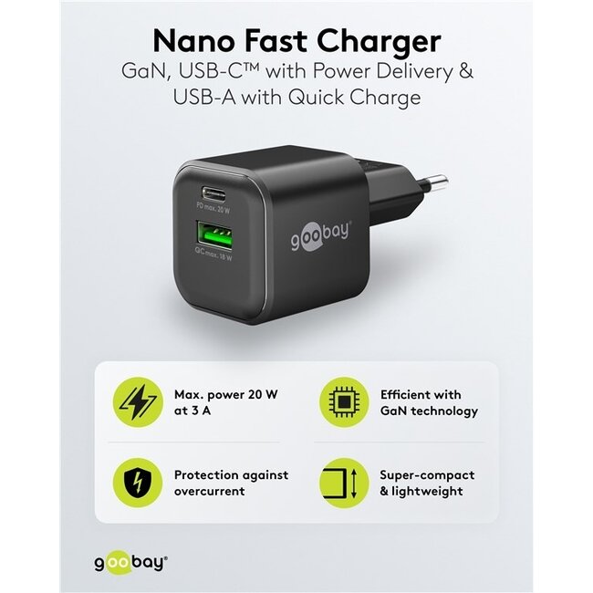 Goobay 20 W USB-C PD GaN Dual Schnellladegerät Schwarz