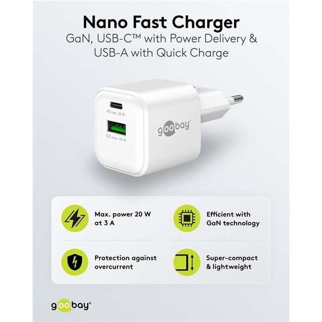 Goobay 20 W USB-C PD GaN Dual Schnellladegerät Weiß