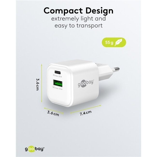 Goobay 20 W USB-C PD GaN Dual Schnellladegerät Weiß