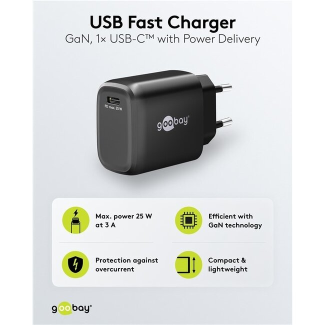 Goobay 25 W USB-C PD GaN Schnellladegerät Schwarz