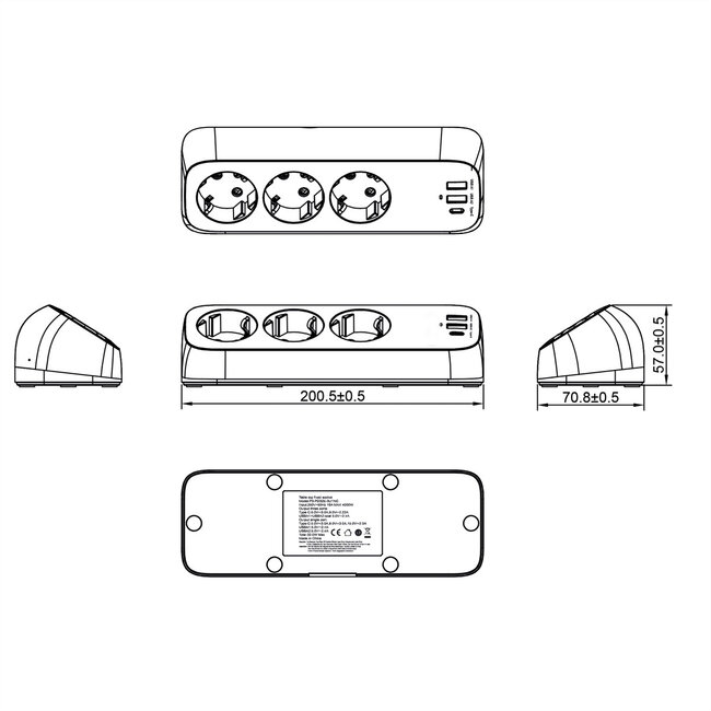 VALUE Tischsteckdose 3-fach mit Schalter, 3x USB (2x A, 1x C), Tischklemme, 1,5 m