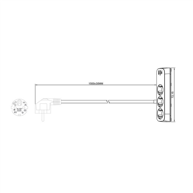 VALUE Tischsteckdose 3-fach mit Schalter, 3x USB (2x A, 1x C), Tischklemme, 1,5 m