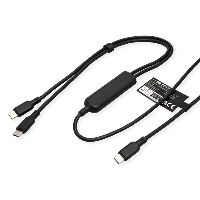 VALUE USB Typ C Ladekabel Verteiler, C auf 2x C, Stecker/Stecker, max. 100 W, Schwarz, 1,8 m