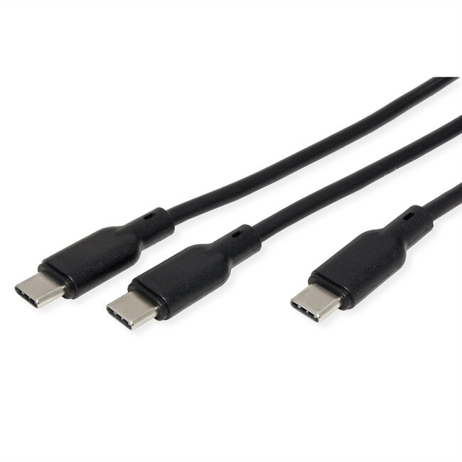 VALUE USB Typ C Ladekabel Verteiler, C auf 2x C, Stecker/Stecker, max. 100 W, Schwarz, 1,8 m