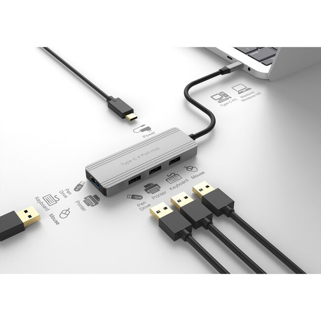 VALUE USB 3.2 Gen 1 4-fach Hub mit USB-C Kabel