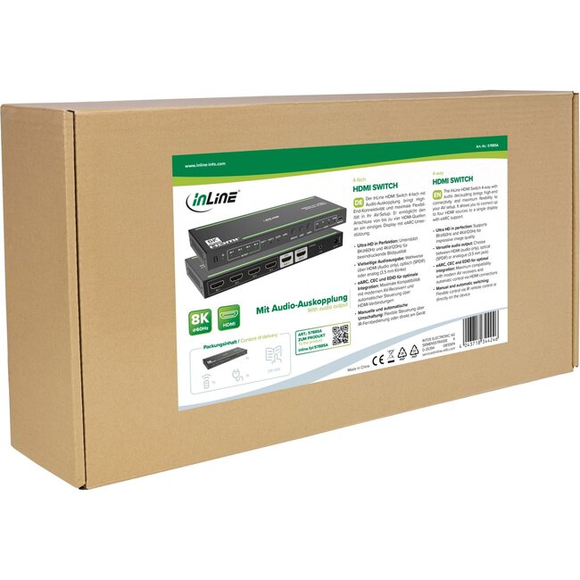 InLine HDMI Umschalter mit Audio Extractor & eARC Konverter | 4 zu 1 | HDMI 2.1 (8K 60Hz + HDR)