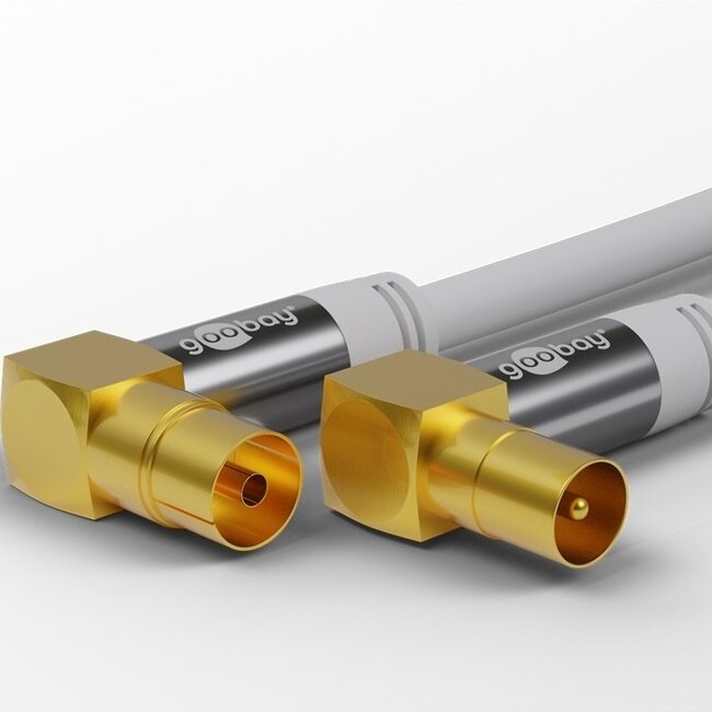 Goobay IEC Stecker - IEC Stecker Koaxialkabel | gewinkelt | vergoldet | weiß | 3 Meter
