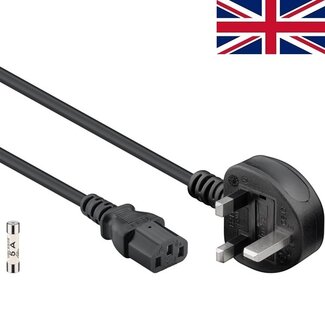 Goobay C13 Stromkabel gerade - Typ G / Großbritannien gewinkelt | max. 5A | 3x1,00mm² | schwarz | 1,5 m