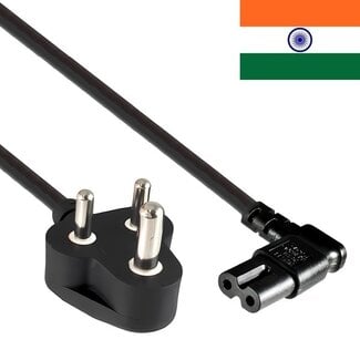 DINIC C7 (rechtwinklig) - Typ D / Indien Stromkabel | 2x 0,75mm² | Schwarz | 1,8 Meter