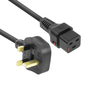 ACT IEC Lock C19 Stromkabel gerade - Typ G / Großbritannien (winklig) | 3x 1,5mm² | Schwarz | 2 Meter