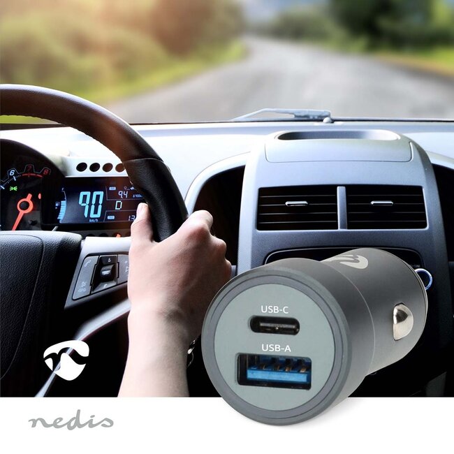 Nedis USB Auto-Ladegerät | USB-C PD & USB-A QC | 48W | Grau
