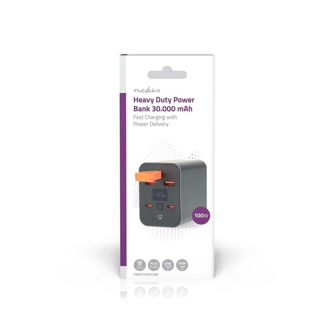 Nedis Powerbank | 2x USB-C PD 100W + 2x USB-A QC 18W | 30.000 mAh