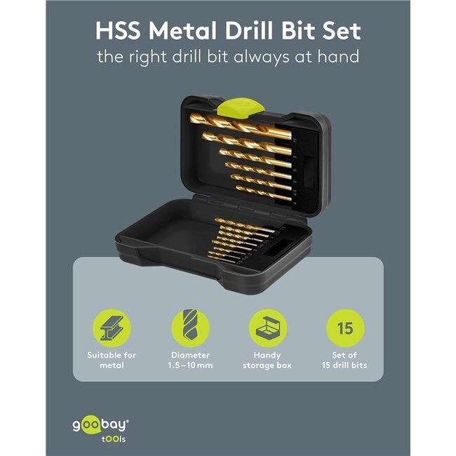 Goobay Metallbohrerset | HSS & Titan | 15-teilig