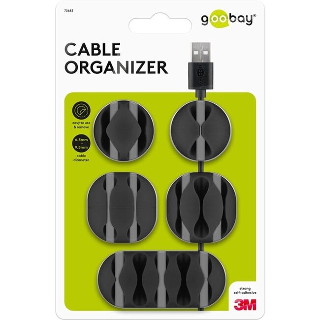 Goobay Selbstklebende Kabelhalter Set | 5 Stück | Schwarz
