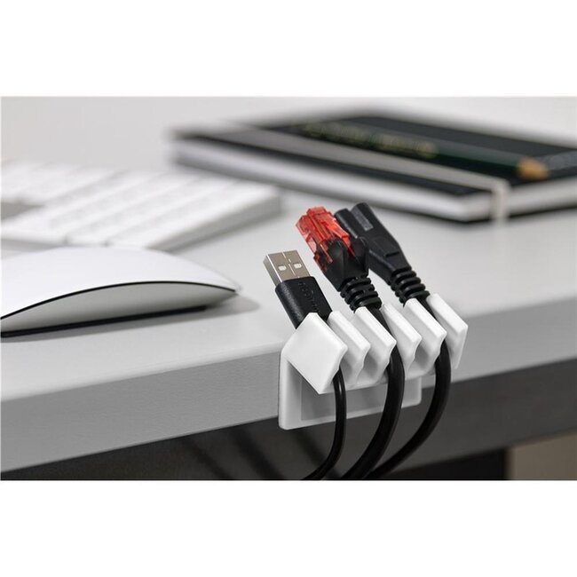Goobay Selbstklebende Kabelhalter für 5 Kabel | 2 Stück | Weiß