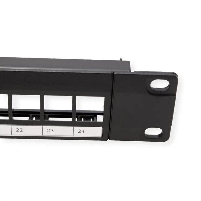 19 Zoll Patchpanel mit Kabelmanagement | 24 Keystone Module | 1U | Schwarz