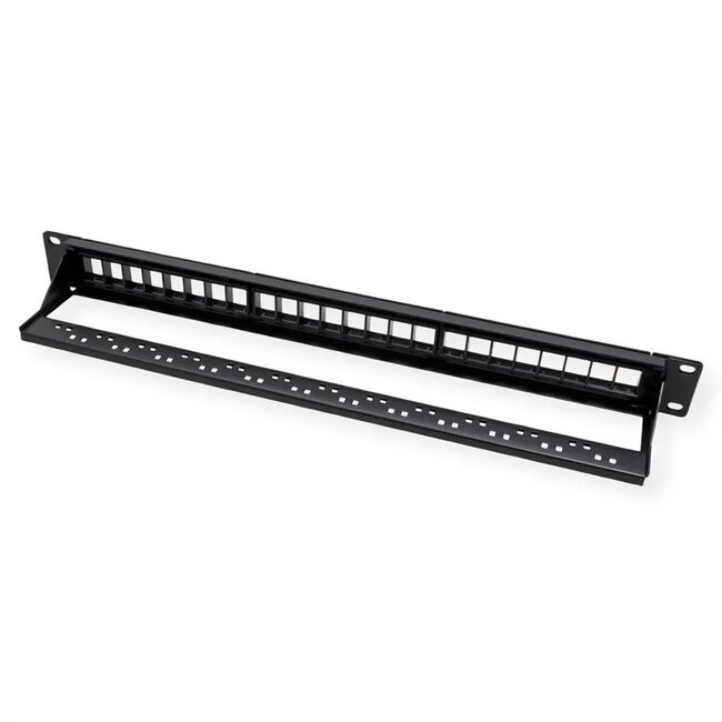 19 Zoll Patchpanel mit Kabelmanagement | 24 Keystone Module | 1U | Schwarz