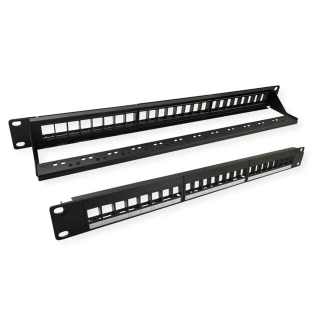 19 Zoll Patchpanel mit Kabelmanagement | 24 Keystone Module | 1U | Schwarz