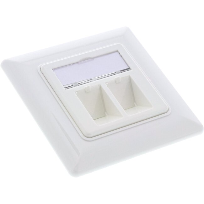 Wandsteckdose mit 2x RJ45 CAT6a Keystone Modul | 45° Öffnung | Weiß (RAL9010)