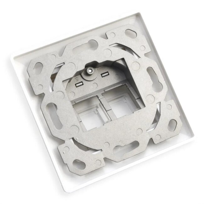 Wandsteckdose für 2 Keystone-Module | Aufputz erhöht | 27° Öffnung | Weiß (RAL9010)