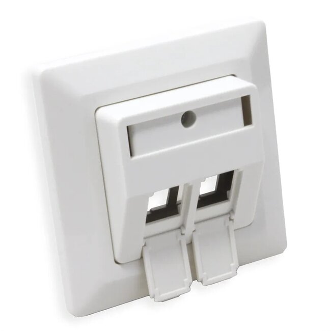 Wandsteckdose für 2 Keystone-Module | Aufputz erhöht | 27° Öffnung | Weiß (RAL9010)