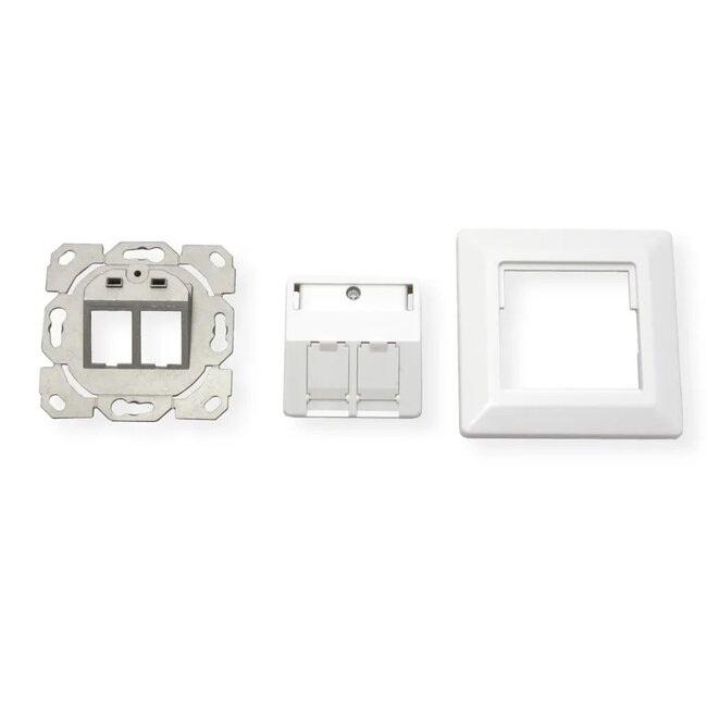 Wandsteckdose für 2 Keystone-Module | Aufputz erhöht | 27° Öffnung | Weiß (RAL9010)