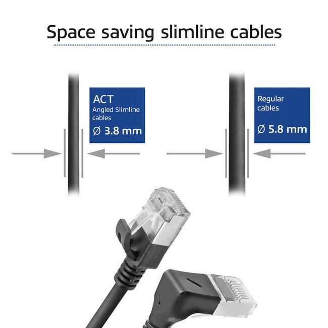 UFTP CAT6a Slimline Netzwerkkabel | Winkelstecker unten / gerade | LSZH | Schwarz | 1 Meter