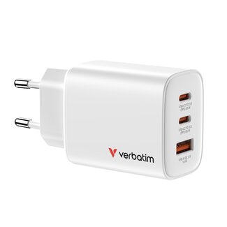 Verbatim Verbatim USB-Ladegerät | 2x USB-C PD & 1x USB-A QC | GaN | 65W | Weiß