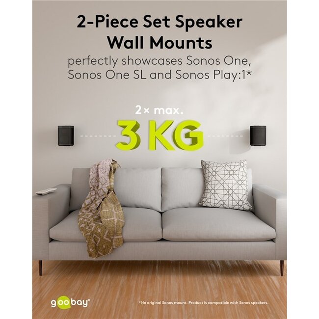 Goobay Wandhalterung Set für Sonos PLAY:1 und ONE/ONE SL | Full Motion | Schwarz
