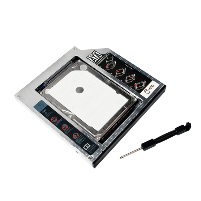 2,5'' SATA HDD/SSD auf 5,25'' Slim SATA Laufwerk (12,7mm) Caddy / Grau