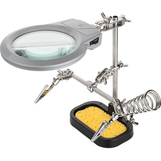 Goobay Dritte Hand mit LED-Lupe, Halter und Schwamm