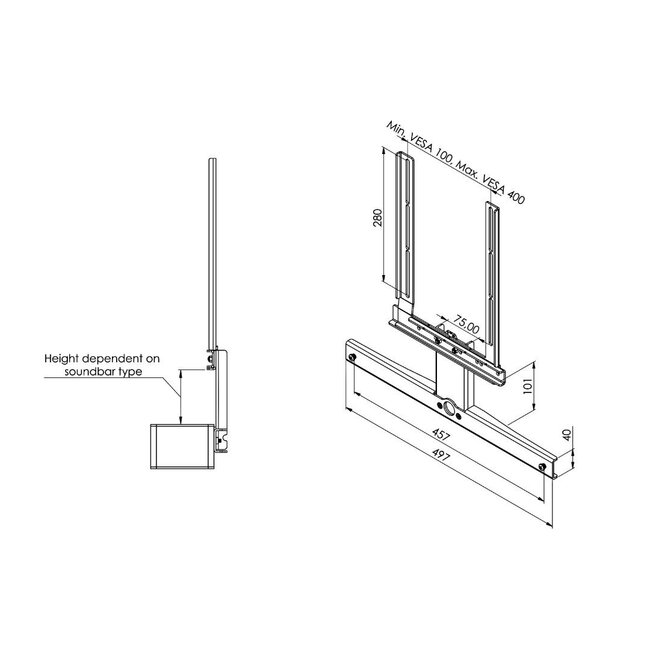 Cavus Premium Rahmen für verschiedene Yamaha Soundbars / Schwarz