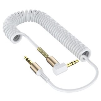 Dolphix 3,5mm Stereo-Klinken-Spiralkabel - Winkelrecht/Stecker - Weiß - 1,5m