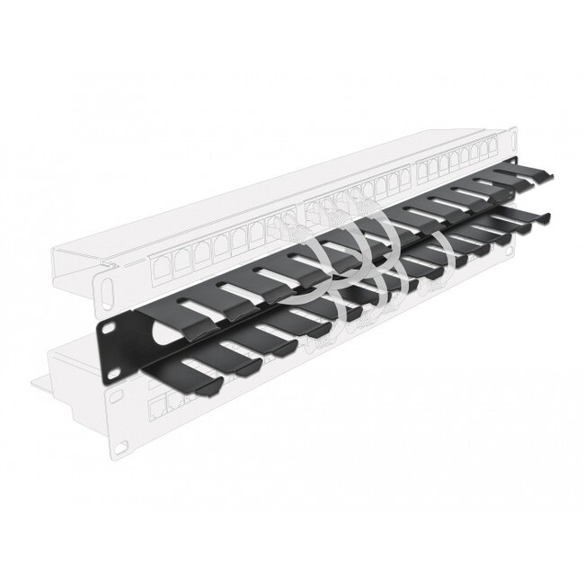 Delock 19″ Kabelmanagement-Panel 1U schwarz mit 2 Öffnungen