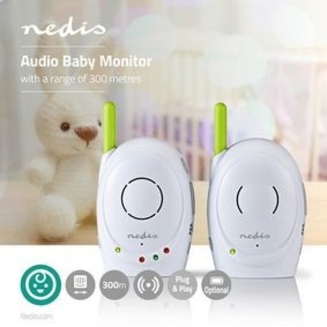 Audio-Babyphone FHSS mit Gegensprechfunktion, 300 m Reichweite, Akku/Netz, Grün/Weiß